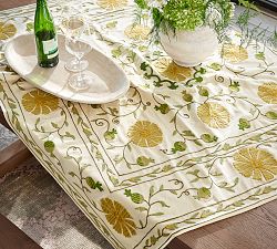 Wren Embroidered Cotton Table Throw