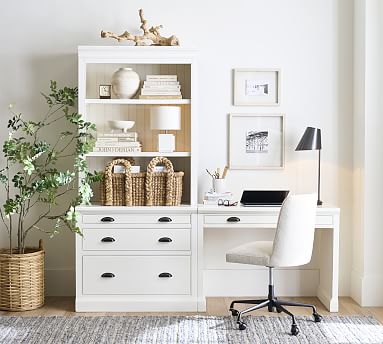 Pottery Barn ホワイト 木製 デスク 引き出し付き ポッタリーバーン Aubrey Writing Desk with File Cabinet (78
