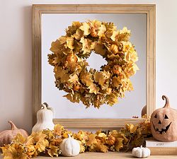 Handcrafted Lit Maple Pumpkin Wreath &amp; Garland