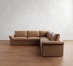 Westwood Roll Arm Leather 3-Piece L-Shaped Sectional (120")