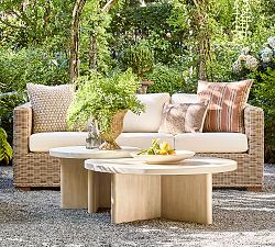Cayman Concrete &amp; Eucalyptus Round Outdoor Nesting Coffee Table