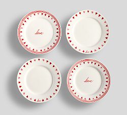 Painted Hearts Stoneware Appetizer Plates - Mixed Set of 4