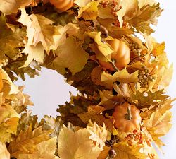 Handcrafted Lit Maple Pumpkin Wreath &amp; Garland