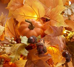 Handcrafted Lit Maple Pumpkin Wreath &amp; Garland
