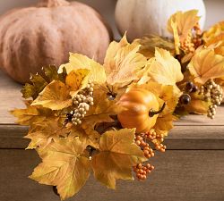 Handcrafted Lit Maple Pumpkin Wreath &amp; Garland