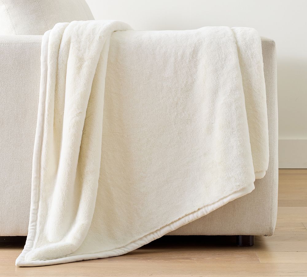 Double Faced Rabbit Faux Fur Throw - Ivory, 60" x 80"