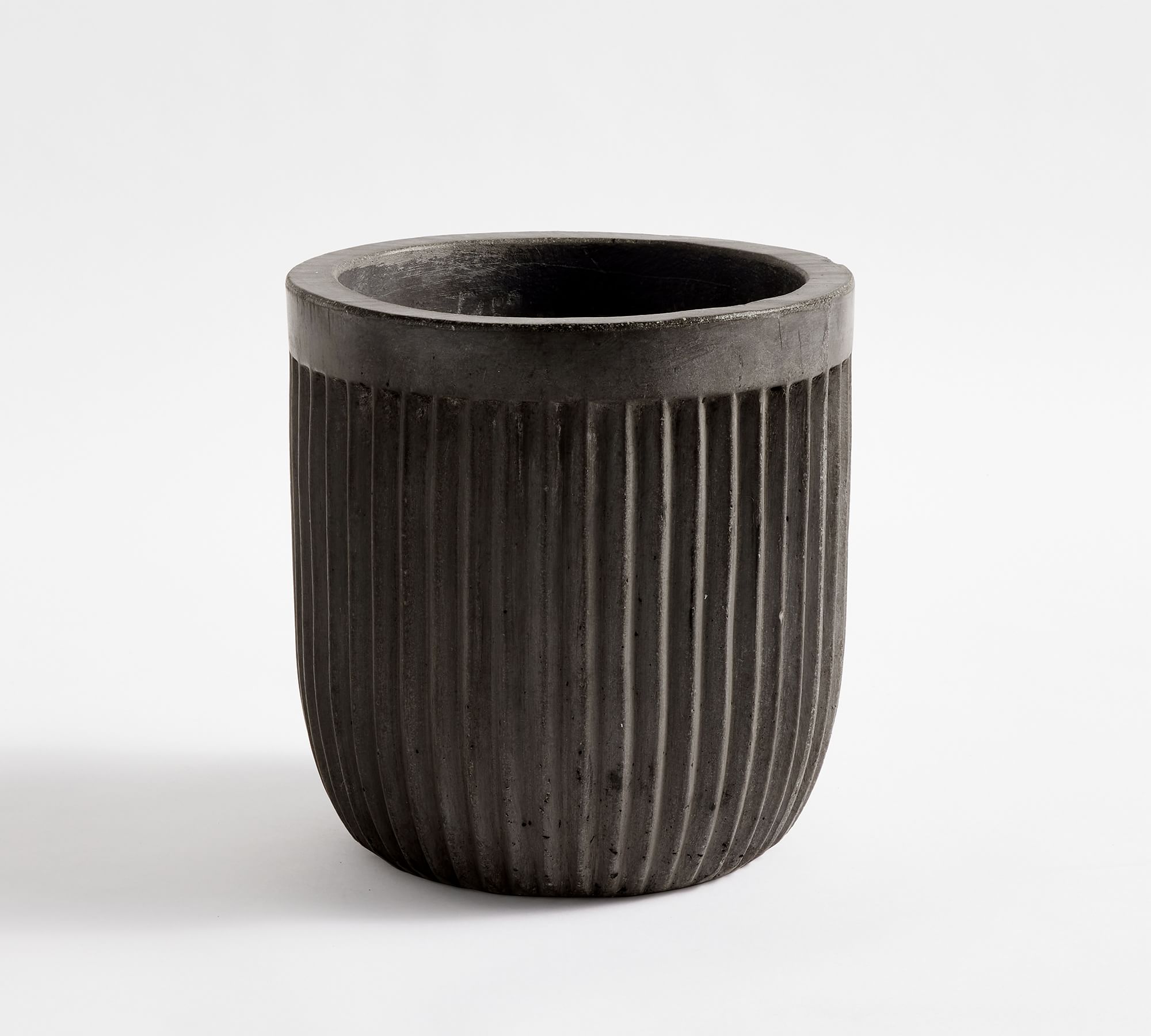 Concrete Fluted Outdoor Planters - Black, Small 9.45" Diam. x 9.45" H