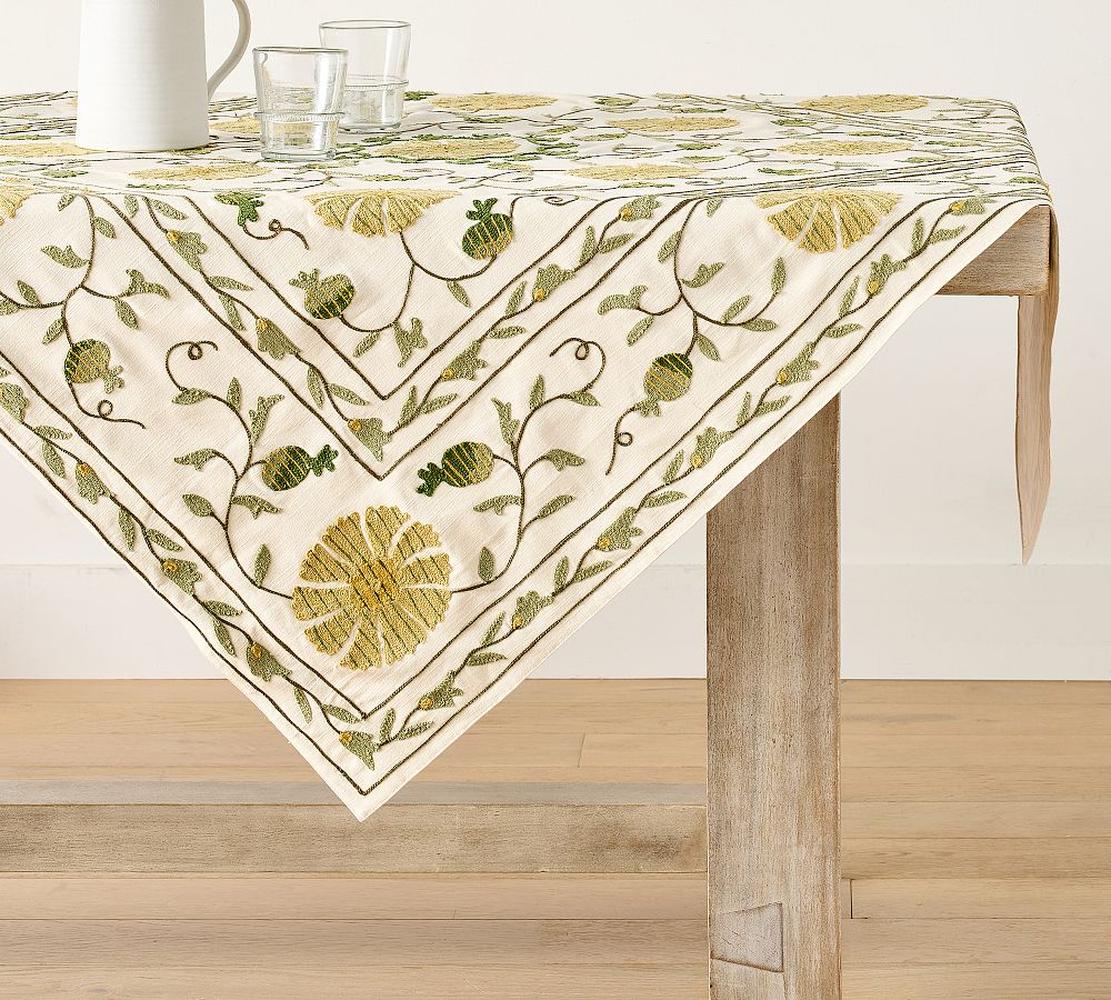 Wren Embroidered Cotton Table Throw