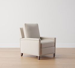 Open Box: Tyler Square Arm Upholstered Recliner, Tall 41", With Nailheads - Sunbrella&#0174 Performance Herringbone, Light Gray