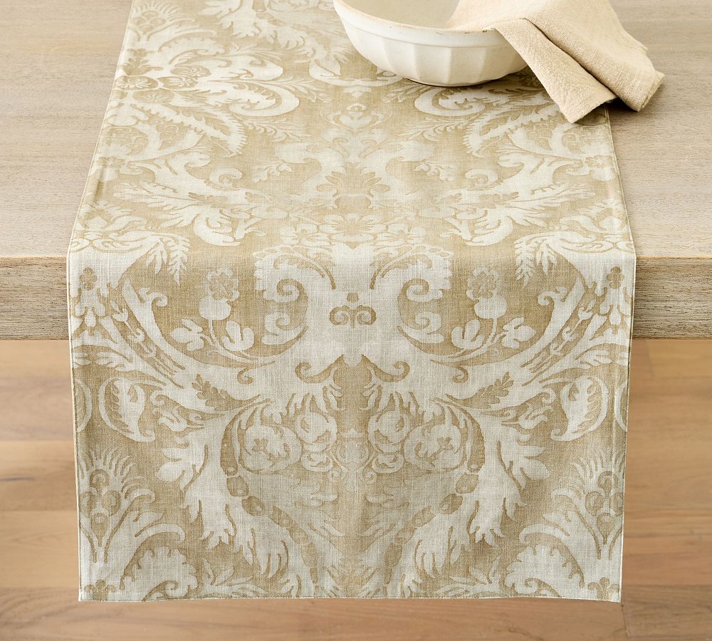 Stella Damask Organic Cotton Table Runner - 18x108" - Flax