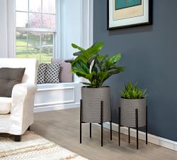 Bella Gray Patterned Raised Planters with Black Stand - Set of 2