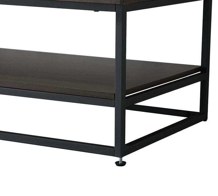 Close-up of metal frame corner with adjustable foot