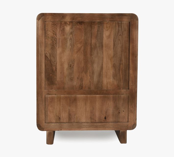 Back view of cabinet showing paneled door and base molding