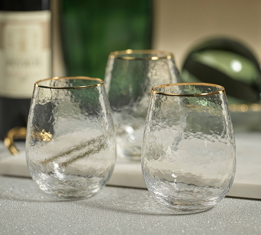 Hammered Gold Rim Stemless Wine Glasses, Set of 4 - Set of 4