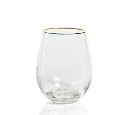 Hammered Gold Rim Stemless Wine Glasses, Set of 4