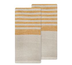 Handmade Block-Print Banded Colored Tea Towels, Set of 2