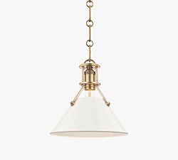 Open Box: Jocelyn Flared Metal Pendant, 9.5" Small - White/Brass