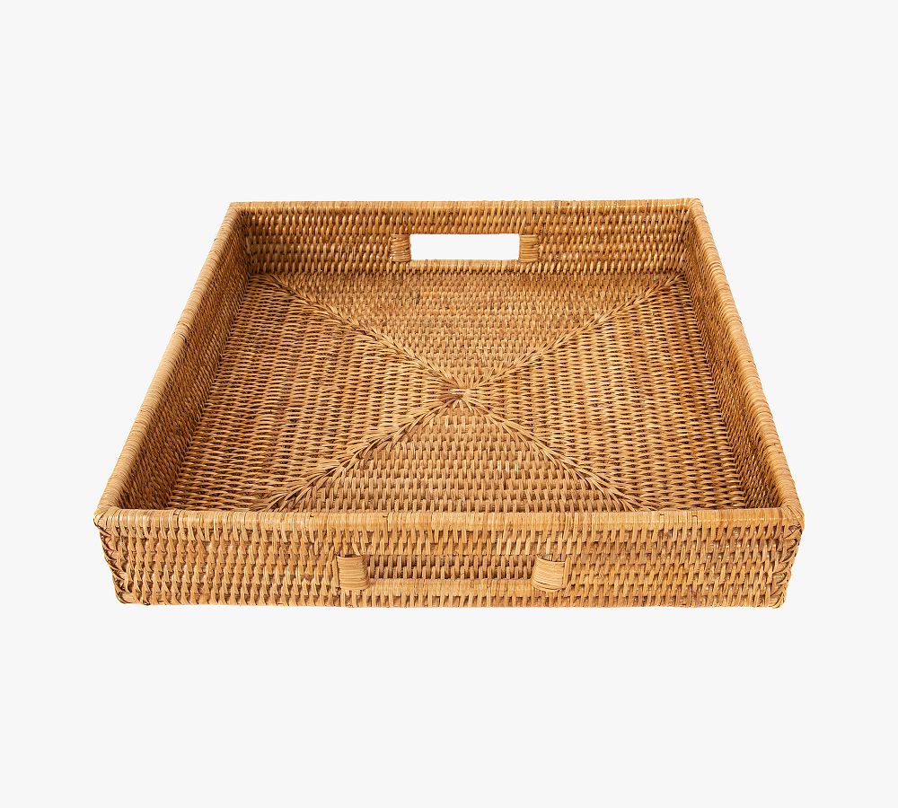 Tava Handwoven Rattan Square Serving Tray - 16"L X 16"W, Natural