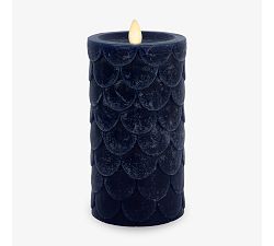 Open Box: Premium Flameless Scallop Texture  Pillar Candle, 8" -Midnight
