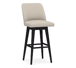 Open Box: Layton Upholstered Swivel Stool, Bar Height - Performance Chateau Basketweave Oatmeal, Black Legs