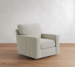 Open Box: Buchanan Square Arm Upholstered Swivel Armchair - Vintage Pinstripe Navy