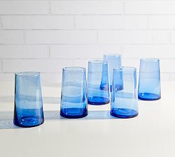 Open Box: Moroccan Handcrafted Recycled Drinking Glasses, 12 Oz, Set of 6 - Blue