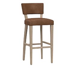 Open Box: Payson Leather Bar Stool, Bar Height - Statesville Toffee, Seadrift Leg