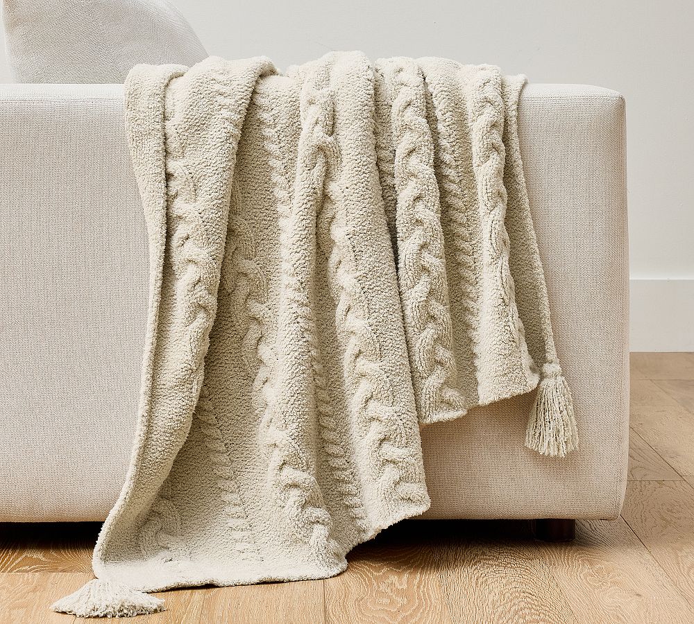 Classic Cable Knit Throw - Flax, 50" x 60"
