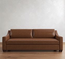 Open Box: York Slope Arm Leather Grand Sofa (95"), 2 x 1, Polyester Wrapped Cushions - Signature Maple