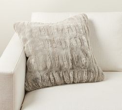 Open Box: Ruched Faux Fur Pillow, 20 " - Gray