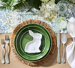 Floral Bunny Figural Stoneware Appetizer Plates - Set of 4
