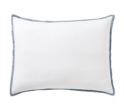 Open Box: Belgian Flax Linen Contrast Flange Sham, Standard, Set of 2 - White/Chambray