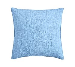 Open Box: Belgian Flax Linen Floral Stitch Quilted Sham, Euro, Set of 2 - Cornflower