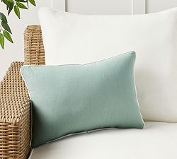 Open Box: Sunbrella® Contrast Piped Solid Outdoor Pillow, 14" x 20" - Spa Blue