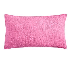 Open Box: Belgian Flax Linen Floral Stitch Quilted Sham, King, Set of 2 - Pink Tulip