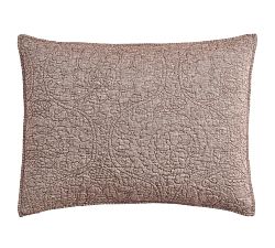 Open Box: Belgian Flax Linen Floral Stitch Quilted Sham, Standard, Set of 2 - Coffee