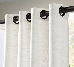 Open Box: Outdoor Performance Slub Weave Curtain, 50"W x 108"L - Natural/Matte Black