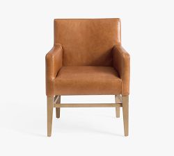 Classic Leather Dining Armchair with Stretcher
