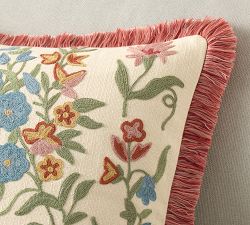 Bluebell Embroidered Floral Fringe Pillow