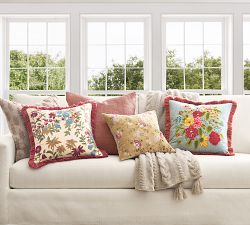 Bluebell Embroidered Floral Fringe Pillow