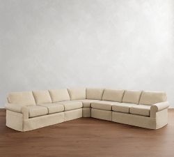 Buchanan Roll Arm Slipcovered 5-Piece Curved Wedge Sectional (164")