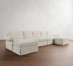 Pearce Roll Arm Slipcovered 4-Piece Double Chaise Sectional (166")
