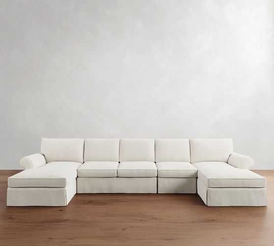 Pearce Roll Arm Slipcovered 4-Piece Double Chaise Sectional (166")