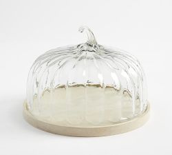 Glass Pumpkin Cloche with Wood Pedestal
