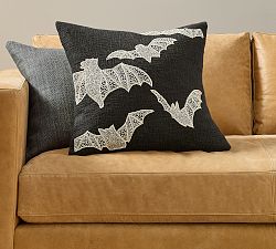 Beaded Bat Embroidered Pillow
