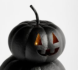 Lit Stacked Hammered Jack-O'-Lantern