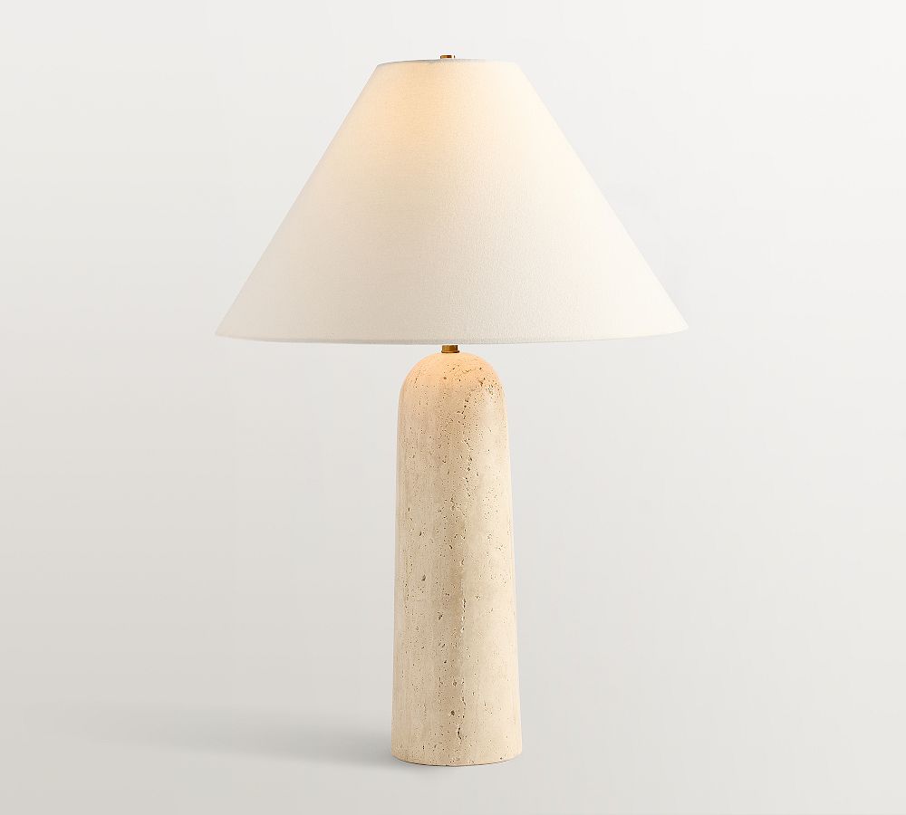Marlo Marble Table Lamp (27") - Travertine w/ White Shade