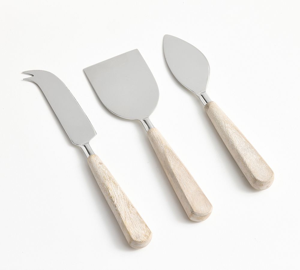 Chateau Wood Cheese Knives - Set of 3 - Set of 3 - White Wash