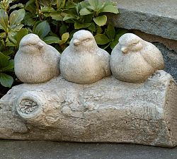 Handcrafted Cast Stone Birds on a Log Garden Object