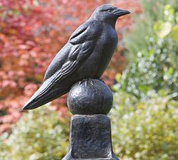 Handcrafted Cast Stone Raven on Post Garden Object
